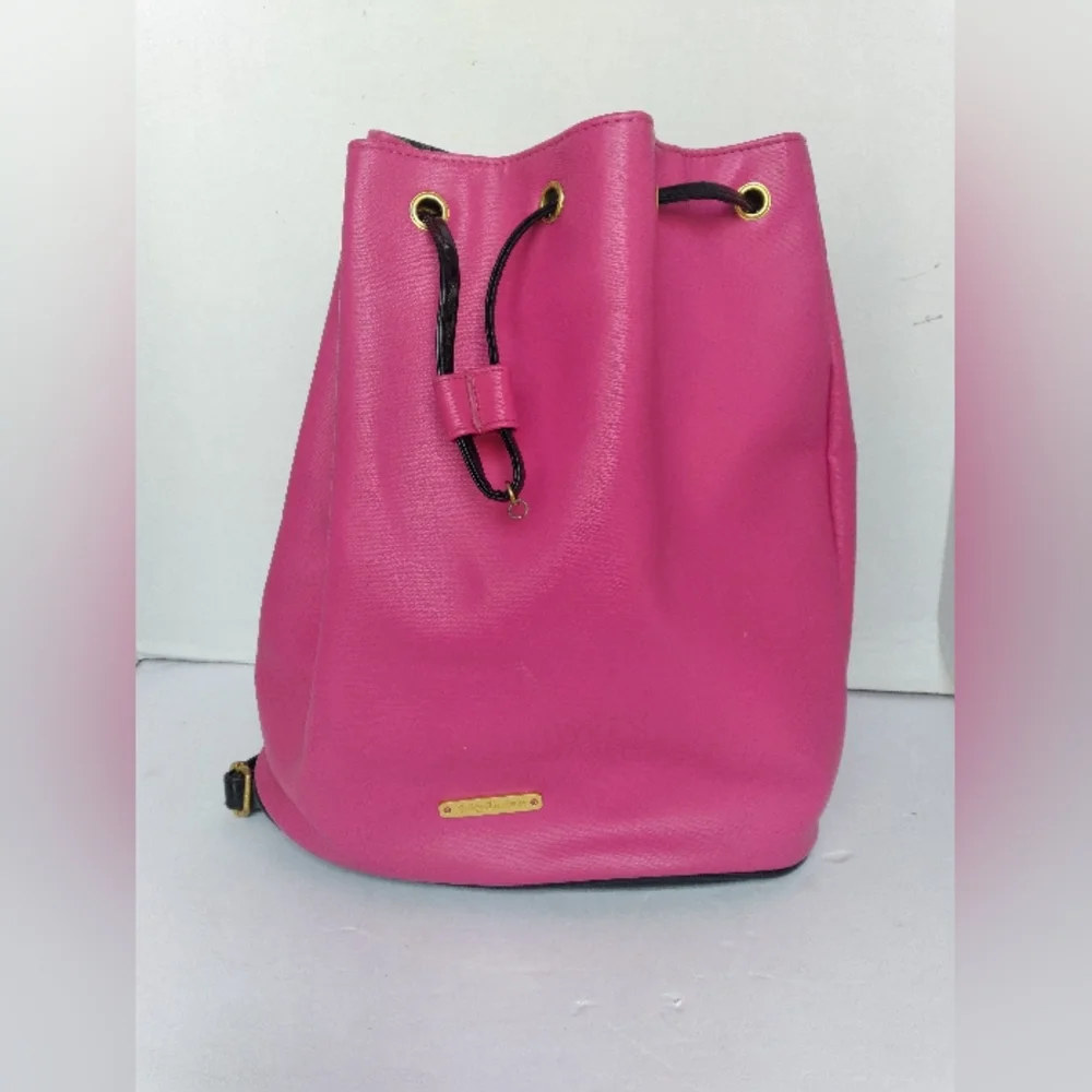 Juicy‎ Couture Hot Pink Drawstring Bucket Backpack Gold Hardware Black Straps